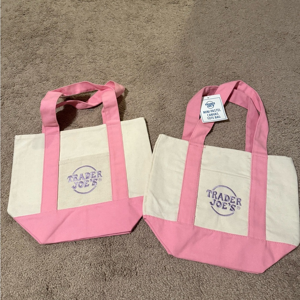 NWT Trader Joe’s pink canvas totes